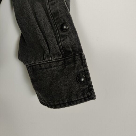 Zara Man's Button Down Jean Shirt in Dark Gray Size Medium Snap Button Western - Picture 3 of 11